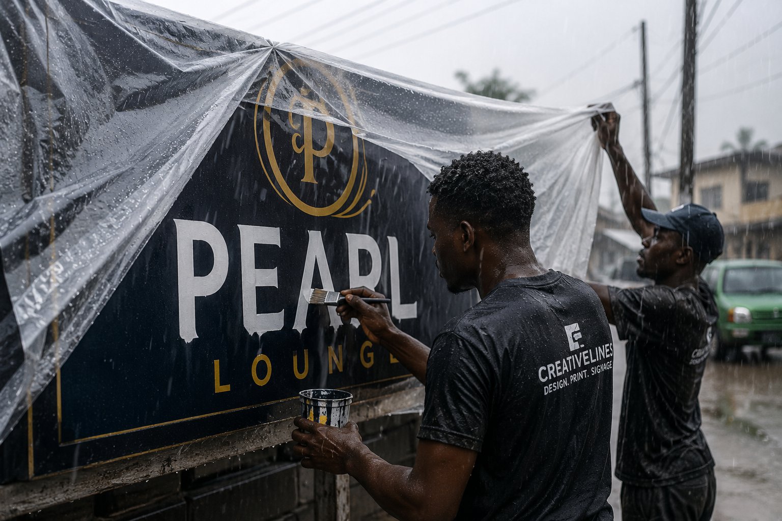 The morning we painted a signboard in the rain