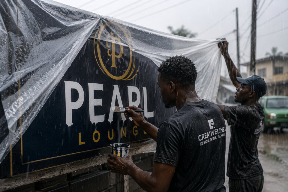 The morning we painted a signboard in the rain