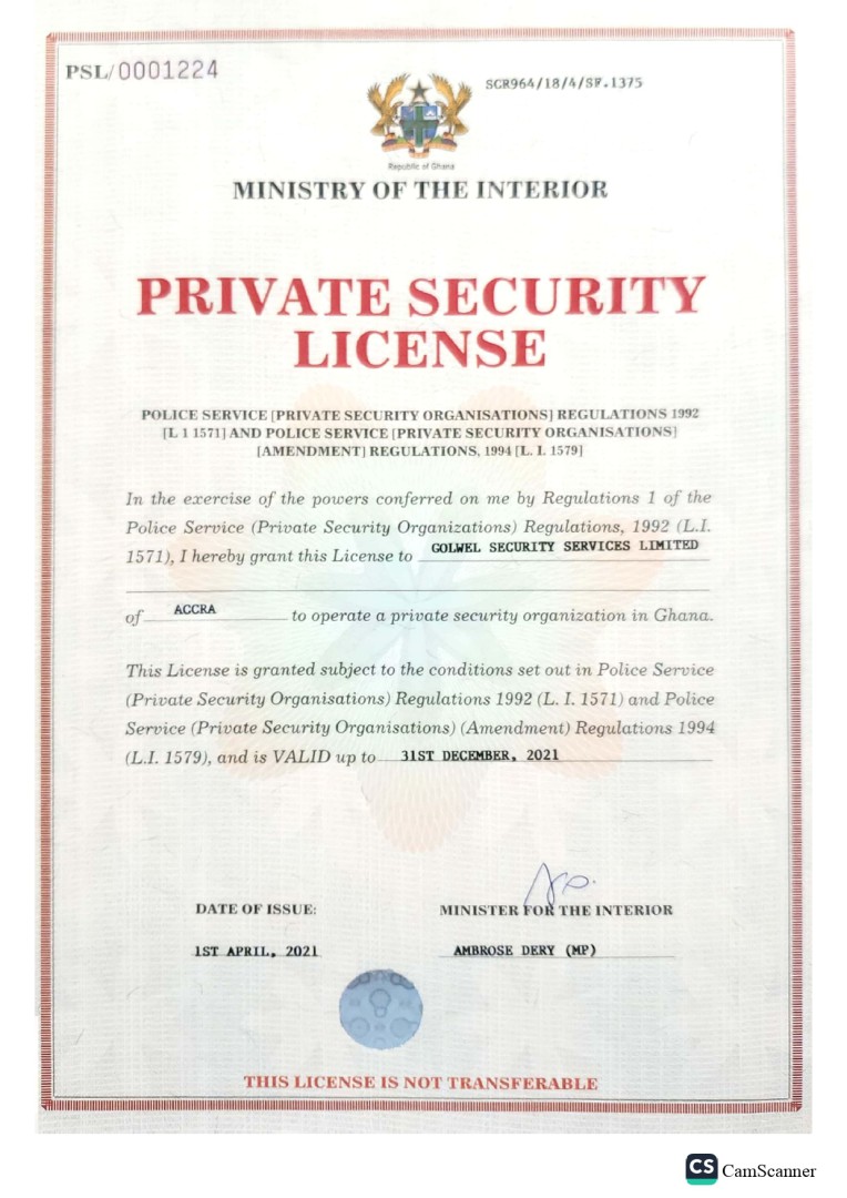 Private Security License – Ministry of Interior